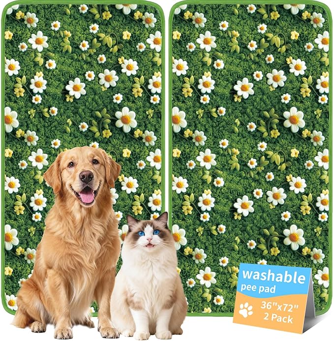 Washable Pee Pads for Dogs, Reusable Puppy Potty Training Pads, Ultra-Absorbent Thick Waterproof Leak-Proof Non-Slip Pads & Mat for Crate, Playpen, Floor, Whelping & Housebreaking , 2 Pack 36"x72"