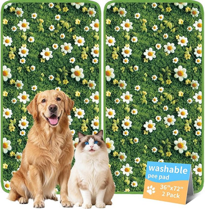 Washable Pee Pads for Dogs, Reusable Puppy Potty Training Pads, Ultra-Absorbent Thick Waterproof Leak-Proof Non-Slip Pads & Mat for Crate, Playpen, Floor, Whelping & Housebreaking , 2 Pack 36"x72"