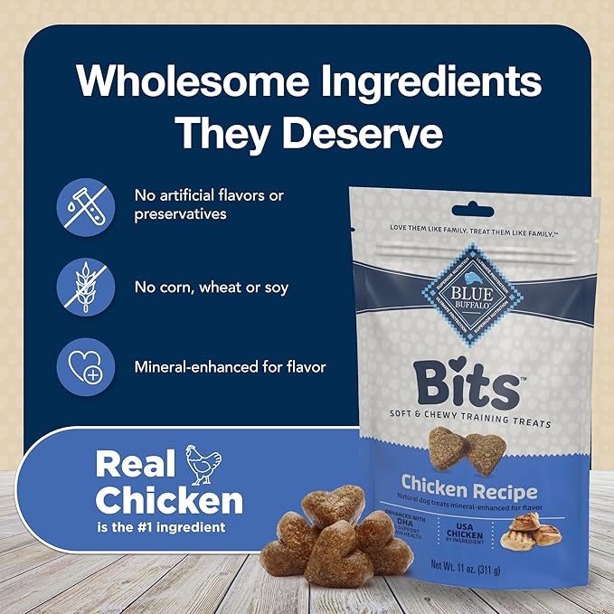 Blue Buffalo Bits Soft Dog Treats for Training, Made with Natural Ingredients & Enhanced with DHA, Beef, Salmon, Turkey, & Chicken 4-oz Variety Pack, 4 ct