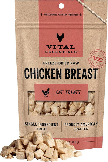 Vital Essentials Freeze Dried Cat Treats | Chicken Breast, Single Ingredient | Premium Quality | Grain Free, Healthy Treats for Cats, 2.1 oz Bag