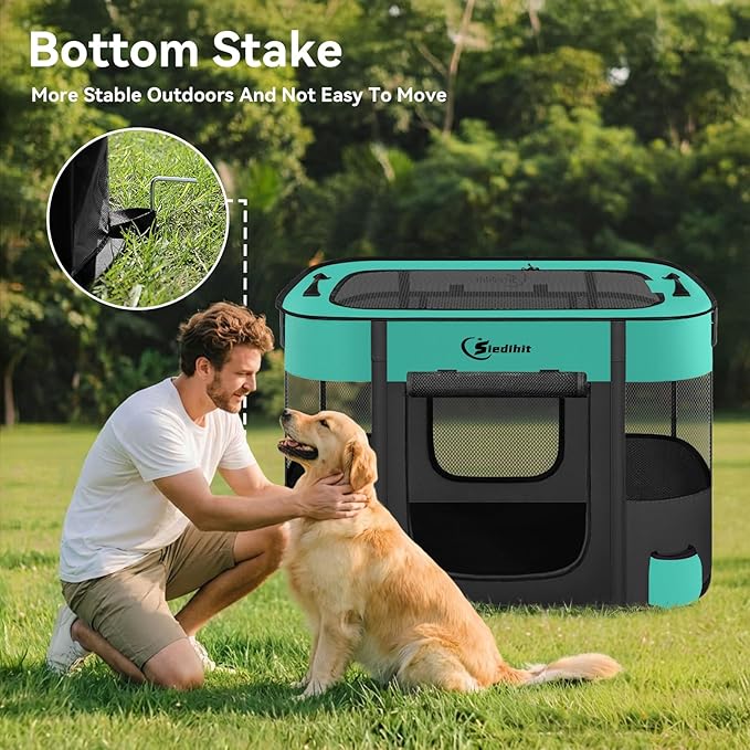 Dog Playpen,Cat Pet Puppy Pen,Portable Playpens for Dogs Indoor Outdoor Travel Camping Use,Foldable Dog Kennel Tent Crate for Rabbit Small Animals with Carrying Case (Green, Large)
