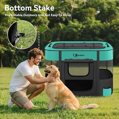 Dog Playpen,Cat Pet Puppy Pen,Portable Playpens for Dogs Indoor Outdoor Travel Camping Use,Foldable Dog Kennel Tent Crate for Rabbit Small Animals with Carrying Case (Green, Large)