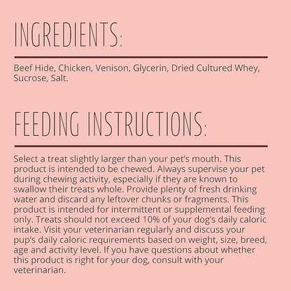 Better Belly Proteins with Real Venison Small Rolls 6 Count, Digestible Rawhide for Dogs, 4.2 OZ (Pack of 4)