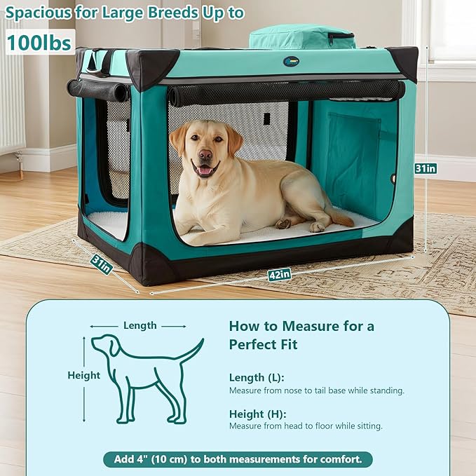 Ownpets Collapsible Dog Crate, 42 inch Portable Travel Dog Crate for Large Dogs, 4-Door Foldable Pet Kennel with Durable Mesh Windows & Soft Mat