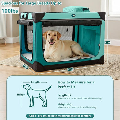 Ownpets Collapsible Dog Crate, 42 inch Portable Travel Dog Crate for Large Dogs, 4-Door Foldable Pet Kennel with Durable Mesh Windows & Soft Mat