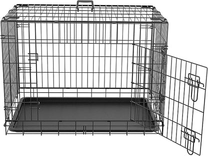 ZENY 30/36/42 inch Dog Crate Double Door Folding Metal Dog or Pet Crate Kennel with Tray and Handle