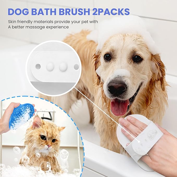 Self Cleaning Shedding Brush - 5-in-1 Professional Pet Grooming Kit Skin Friendly Grooming Tool for Dogs, Cats, and Puppies, Deshedding and Hair Removal for Long and Short Haired Pets（Blue-White）
