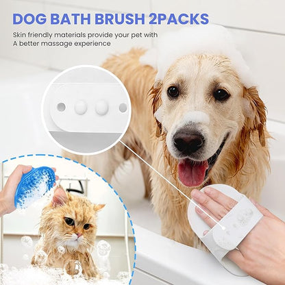 Self Cleaning Shedding Brush - 5-in-1 Professional Pet Grooming Kit Skin Friendly Grooming Tool for Dogs, Cats, and Puppies, Deshedding and Hair Removal for Long and Short Haired Pets（Blue-White）