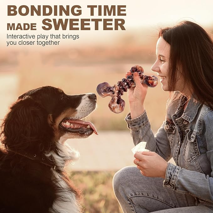 Kseroo Indestructible Dog Toys for Aggressive Chewers 3-Pack: Bacon Flavored Dog Chew Toys, Tough Dog Toys for Medium & Large Dogs (20-90lbs), Heavy Duty Nylon Dog Bone Toys to Keep Them Busy, Brown