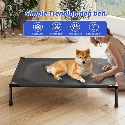 Simple Trending Elevated Dog Bed for Large Dogs, Waterproof Raised Dog Cot with Washable Mesh, Cooling Breathable Pet Bed for Outdoor, 42" x 31", Black