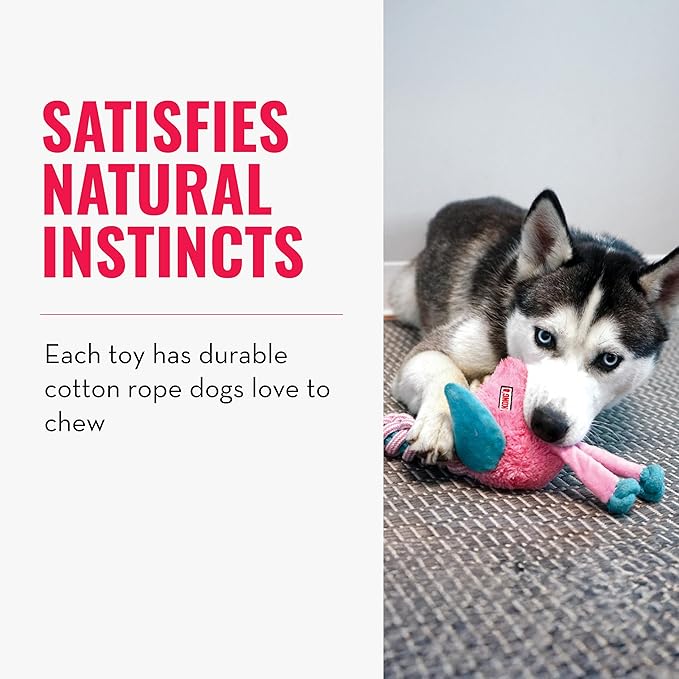 KONG Knots Twists Plush Dog Toy – Durable Rope & Plush for Tug and Toss – Internal Knotted Rope and Squeaker – Assorted Characters (Small/Medium)