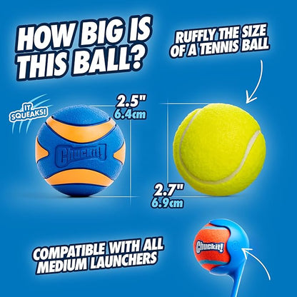 Chuckit! Ultra Squeaker Balls for Dogs, Floating Water Pet Toys, Durable Rubber Pet Toy, Bouncy Squeaky Fetch Balls For Dogs, Pack of 2, Medium (2.5")