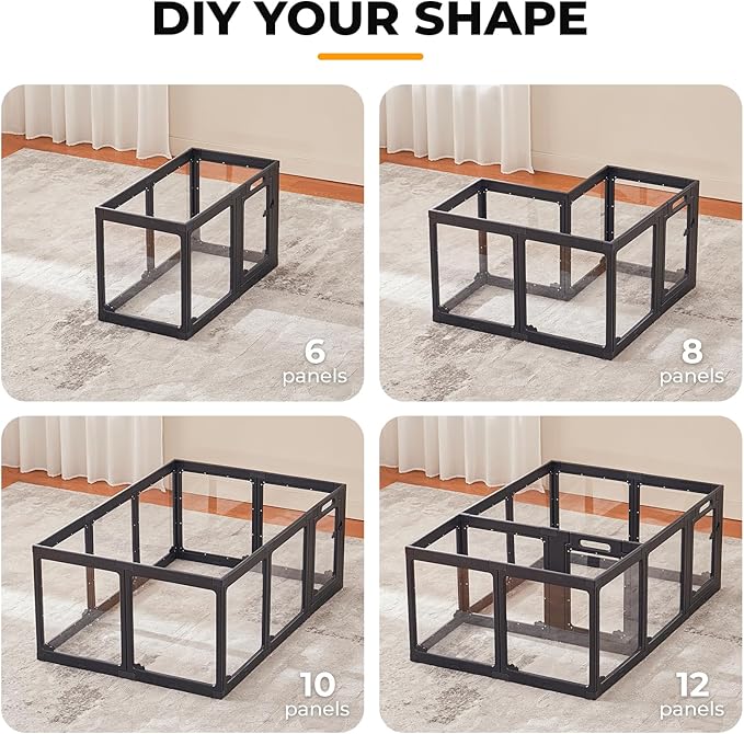 Acrylic Dog Playpen Indoor, Cloud Design Clear Dog Play Pen for Puppies and Small Dogs, Easy Assembly & Clean Puppy Pen (23.6", 16 Panels, Black)