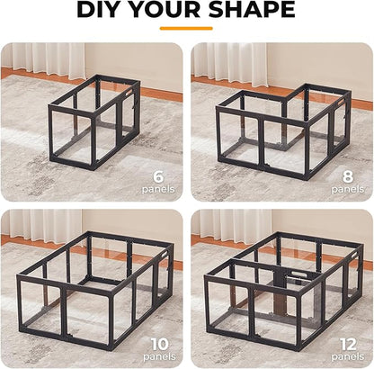 Acrylic Dog Playpen Indoor, Cloud Design Clear Dog Play Pen for Puppies and Small Dogs, Easy Assembly & Clean Puppy Pen (23.6", 16 Panels, Black)