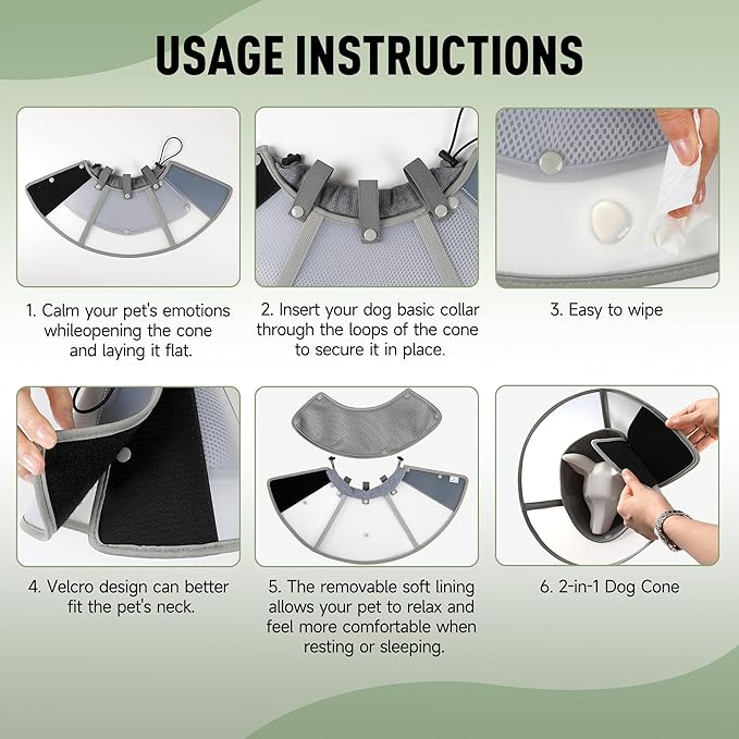 Soft Dog Cone Collar for Large Medium Small Dogs After Surgery, Adjustable Pet Recovery E-Collar, Elizabethan Collar for Dogs and Cats, Grey Small