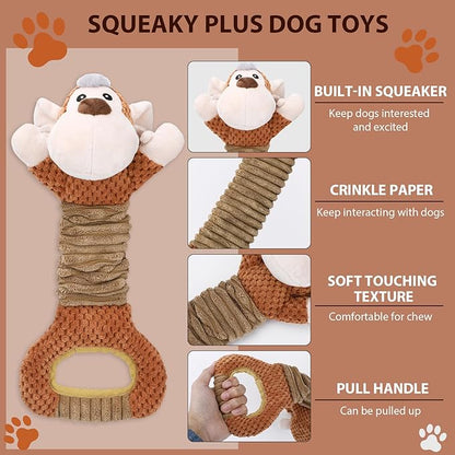 Letsmeet Squeaky Dog Toy with Crinkle Paper, Pull Interactive Plush Chew Toy for Puppies, Small, Medium, Large Dogs - Great for Tug of War and Teeth Cleaning