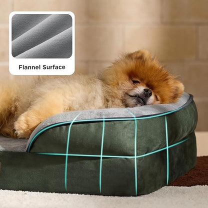 Bedsure Orthopedic Dog Beds for Small Dogs - Washable Small Dog Cat Bed Waterproof, Comfort Pet Couch Sofa with Washable Removable Cover, Pets Bed with Nonskid Bottom, Boreal Canopy Green, 24"