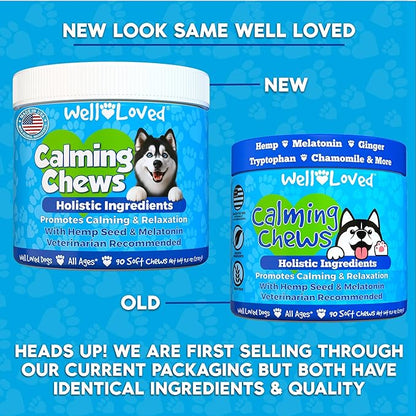 Well Loved Calming Chews for Dogs - Dog Calm Treats, Made in USA, Vet Developed, Behavior Support, Stress, Separation, Fireworks, Travel, Melatonin, Natural & Holistic, 90 Count