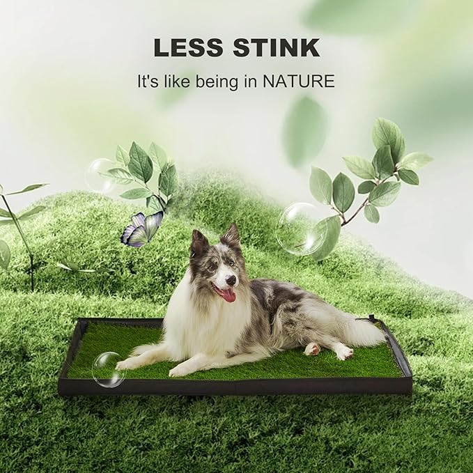 HQ4US 4LEGS Dog Grass Pad with Foldable Dog Litter Box, Extra Large Liner Base (44”×34”) for Balcony, 2 Artficial Grass Pee Pads for Dogs, Pee Pad Holder, Potty Training