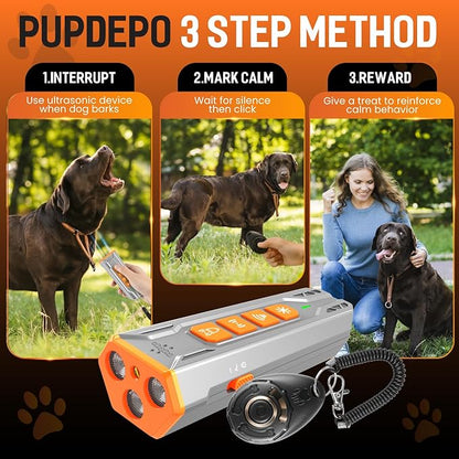 Dog Bark Deterrent Device with Dog Training Clicker – Ultrasonic Anti Barking Device for Dogs, Portable Dog Bark Stopper for Training & Behavior Control, Safe for Own or Neighbor’s Dog