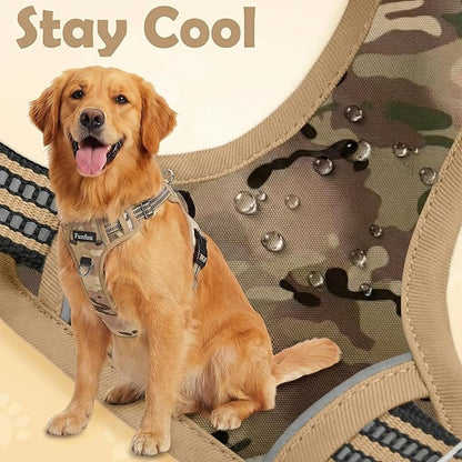 Funfox Dog Harness No Pull, Adjustable Pet Vest Harness, Super Soft Material with Vertical Handle Easy Control, Reflective Night Walking, 2 Leash Clips for Small Sized Dogs, Camo Brown, S