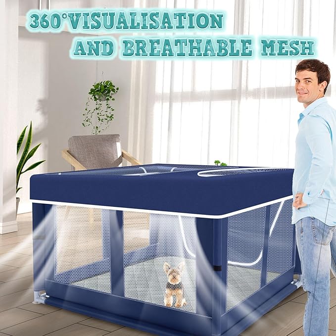 XVISHX 42x42 Inches Puppy Playpen with Cover&Dog Pads, Dog Playpen for Puppies or Small Dogs, Pet Playpen for Indoor & Outdoor, Sturdy Safety Dog Pen with Thickened Fabric