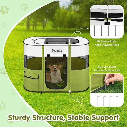 Dog Playpen, Portable Pet Playpen Cat PlayPens, 600D Oxford Dog Kennel Tent Crate, Waterproof&Breathable, Indoor Outdoor Travel Camping Use for Medium/Large Breed with Carrying Case+Folding Bowl(M)