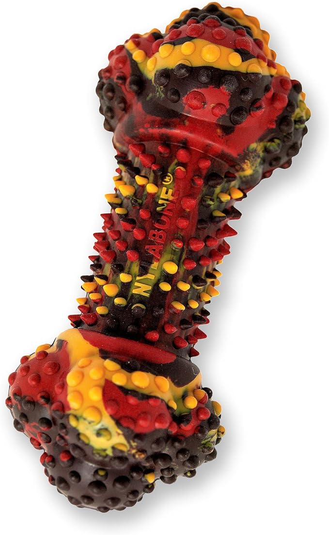 Nylabone Double Action Bone Strong Chew Toy for Dogs, Rubber Dog Toys for Moderate & Aggressive Chewers, Bacon Cheeseburger, Small - Up to 25 Ibs, 1 Count