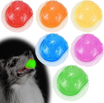LECHONG Glow Dog Ball, 2.5” Squeaky Dog Toy Ball, Dog Rubber Ball Toys for Small and Medium Dogs, Durable Dog Fetch Toys Puppy Chew Toys Pack of 6