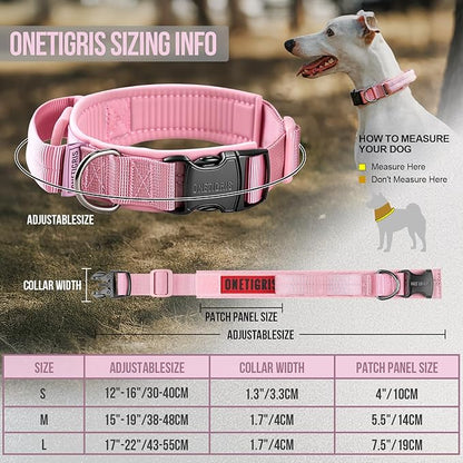 OneTigris Tough Dog Collars, Tactical Dog Collar with Handle, Milltary Adjustable Dog Collar with Heavy Duty Metal Buckle for Training (Medium,Pink)