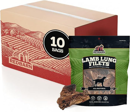 Redbarn Lamb Lung Filets - Oven Roasted Jerky-Style Dog Treats, Flavorful, Tasty & Highly Palatable Chews, Single Ingredient Protein – 10 oz, Case of 10 Bags