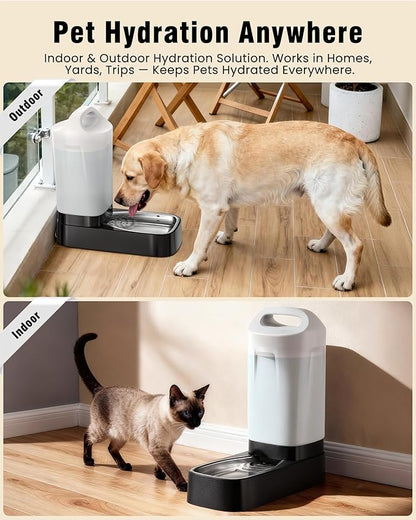 Automatic Dog Water Bowl Dispenser - with Filter 2.4 Gallon Stainless Steel Gravity Pet Water Feeder with Ergonomic Handle Design Anti Splash Drinking Bowl Easy to Clean Multi Pet Use
