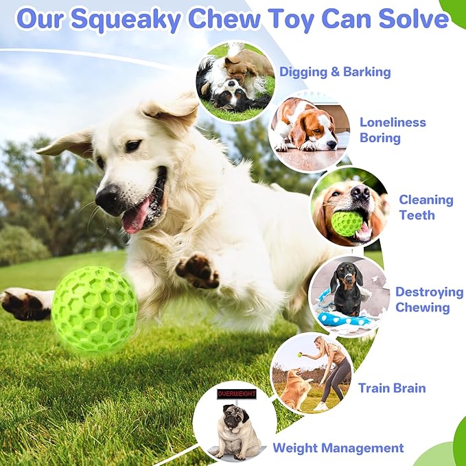 Indestructible Squeaky Dog Balls, Interactive Dog Toys for Aggressive Chewers Large Breed for Relieving Anxiety, Dog Chew Toys Balls for Aggressive Chewers, Outdoor Dog Toys Dog Water Toys