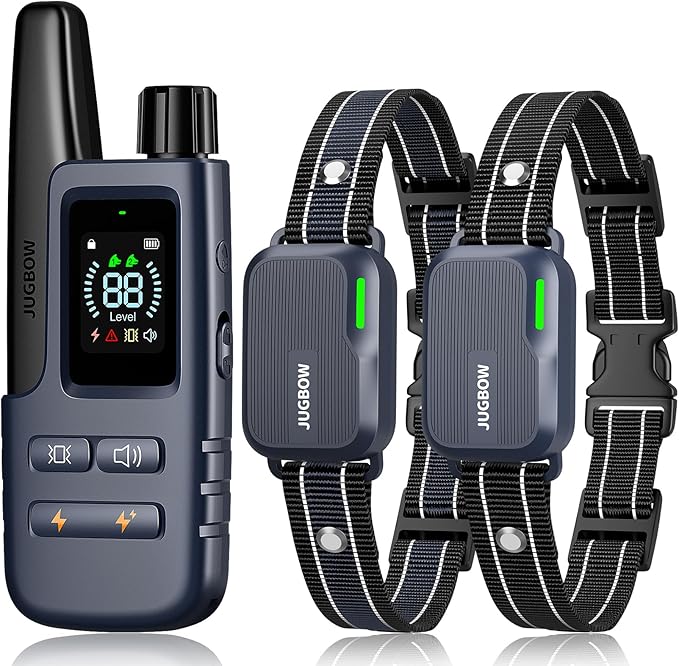 Jugbow Dog Shock Collar 2 Dogs (10-120Lbs) - 4200FT Dog Training Collar with Remote IPX7 Waterproof Electric Collar with 4 Training Modes, Rechargeable e-Collar for Large Medium Small Dog Dark Blue