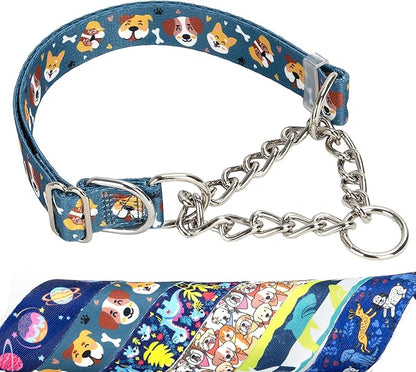Adjustable No-Pull Dog Collar - Martingale Chain Collar with Safe Limited-Slip Design, Choker Training Collar for Medium, Large & XL Dogs(L)