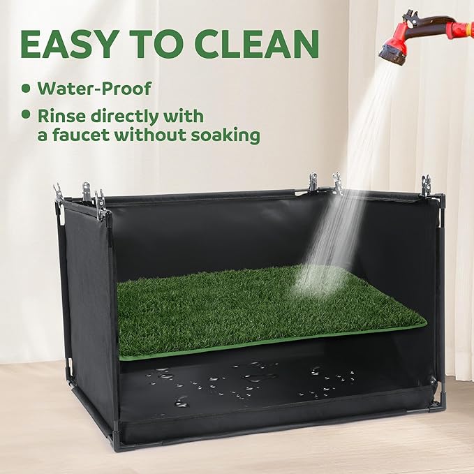 MABOZOO Dog Pee Pad Holder with Artificial Grass, 25 * 21 * 15.7 in Foldable Indoor Dog Potty Tray with Hemmed Edge, No Spill Pee Pad Holder Tray Puppy Litter Box for Dogs