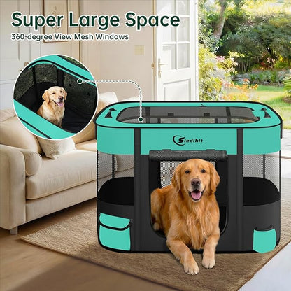 Dog Playpen,Cat Pet Puppy Pen,Portable Playpens for Dogs Indoor Outdoor Travel Camping Use,Foldable Dog Kennel Tent Crate for Rabbit Small Animals with Carrying Case (Green, Large)