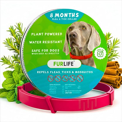 FurLife Flea and Tick Collar for Dogs – Waterproof Red Dog Collar, Pet Supplies for Tick and Flea Prevention for Dogs, Safe for All Breeds