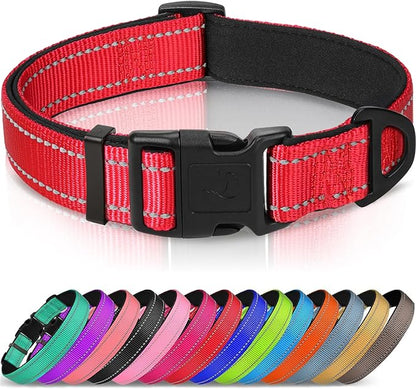 Joytale Reflective Dog Collar,Soft Neoprene Padded Breathable Nylon Pet Collar Adjustable for Medium Dogs,Red,M