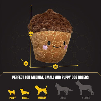 Bite Force -Durable & Strong Dog Toy Cheeky Acorn with Squeaker, Kevlar-Reinforced for Aggressive Chewers for Small Medium Large Dogs - Brown.
