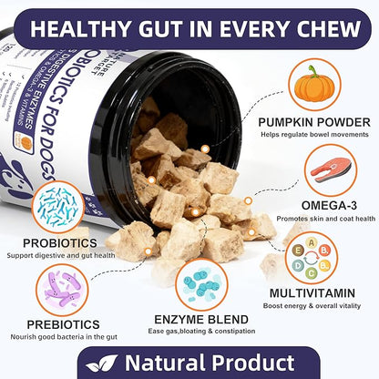 NATURE TARGET Probiotics for Dogs, 6 Billion Dog Probiotics with Prebiotics & Enzymes for Digestive & Gut Health, Pumpkin, Omega-3 & Multivitamins for Itchy Skin, Allergies, 120 Dogs Probiotics Chews