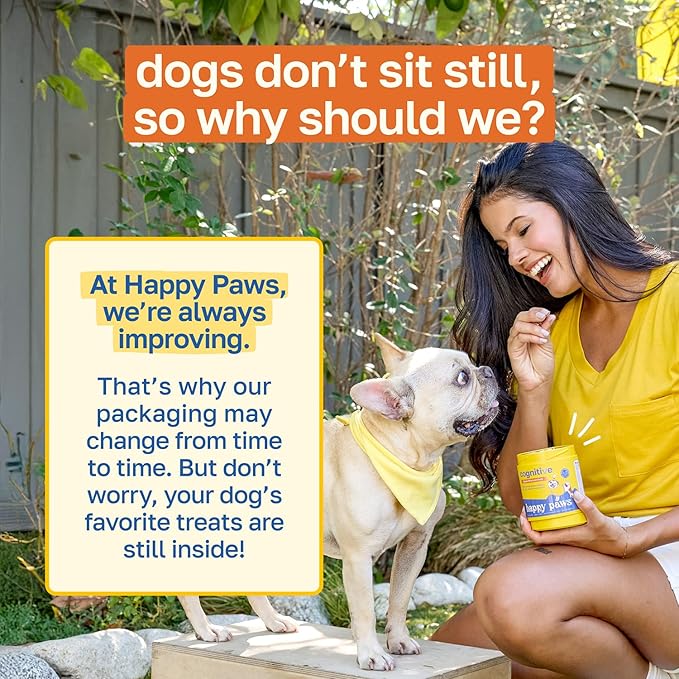 Happy Paws Cognitive Taurine Supplement for Dogs, Soft Chews with Spirulina, CoQ10 & Vitamins B1, B3, B12, Senior Dog Vitamins that Support Cognitive Function, Memory and Focus,