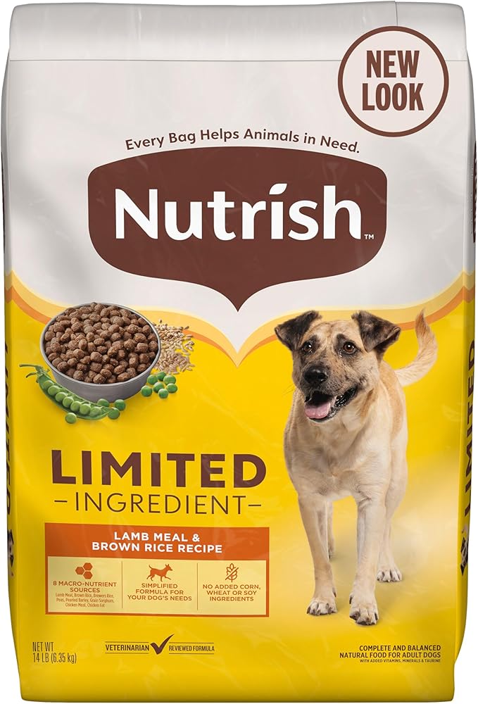 Nutrish Limited Ingredient Lamb Meal & Brown Rice Recipe Dry Dog Food, 14 lb. Bag, Packaging May Vary (Rachael Ray)
