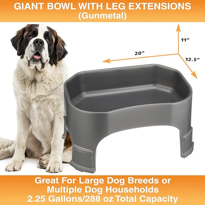 Neater Pet Brands Extra Large Water Bowl for Dogs, Elevated Outdoor Dog Water Bowl (2.25 Gallon XL Capacity), Big Trough Style Food Dish for Indoors or Outside, No Spill Large Dog Bowls, Gunmetal Grey