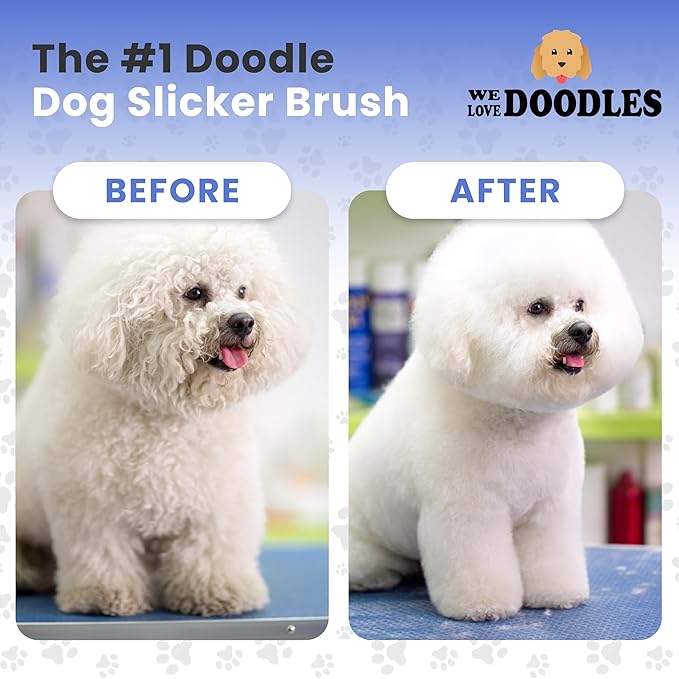 We Love Doodles Grooming Curved Slicker Brush for Long-Haired Dogs - Poodle, Golden Doodle, and Dematting (Large)