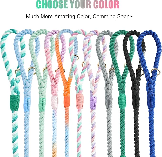 Dog Leash 6 FT Handmade Braided Cotton Rope Leashes for Small Medium and Large Dogs, New Golden Heavy Duty Metal Clasp, Cherry Blossom Pink