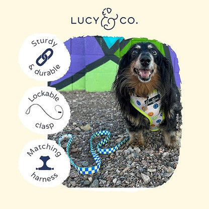 Lucy & Co. Designer Dog Leash - Pet Accessories - Thick Dog Leash - Padded Handle for Comfort - Purple with Green Floral - 5 Foot (Lime Green Blue Checker, Small)