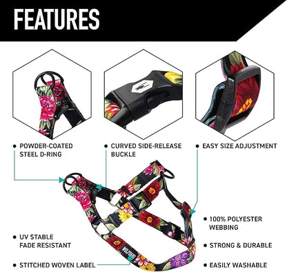 Wolfgang Heavy Duty Adjustable Dog Harness, Pull-Tested for Walking & Training, DarkFloral Print, Medium