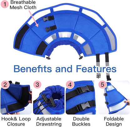 Dog Cone for Medium Dogs to Stop Licking | Adjustable Elizabethan Collar for After Surgery for Neutering, Lightweight Breathable Recovery E-Collar to Prevent Biting Wounds (Blue, L)