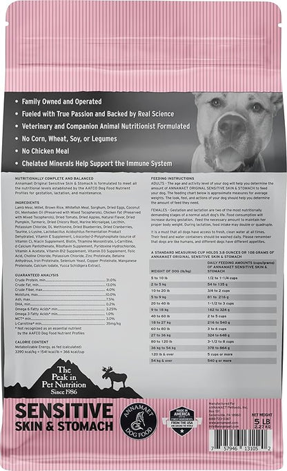 Annamaet Original Sensitive Skin & Stomach Dry Dog Food, (Lamb, Whitefish & Millet), 5-lb Bag